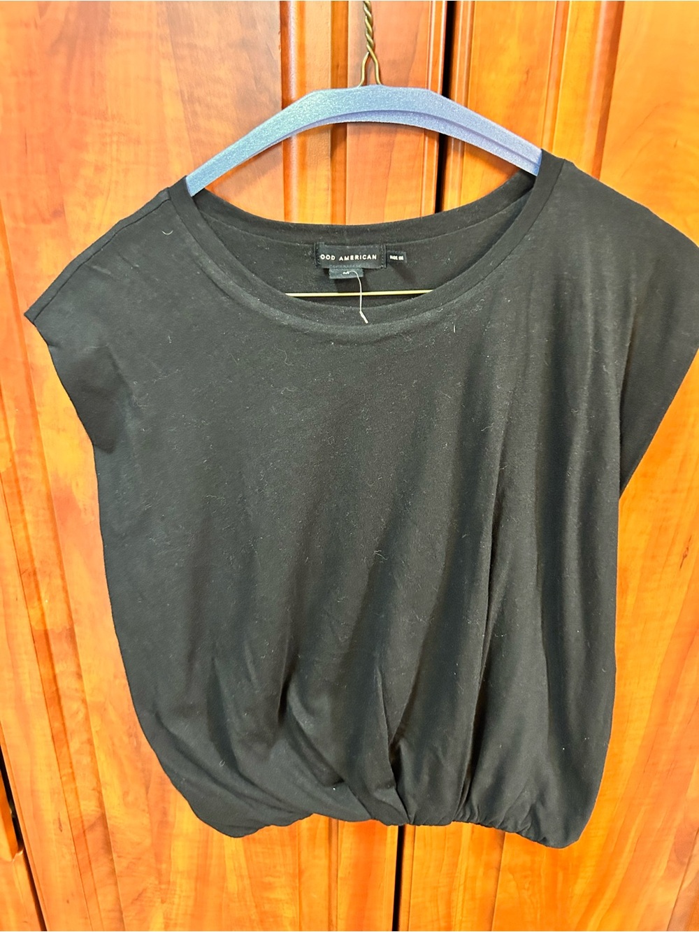 Good American Black Bubble Hem Cap Sleeve Top
